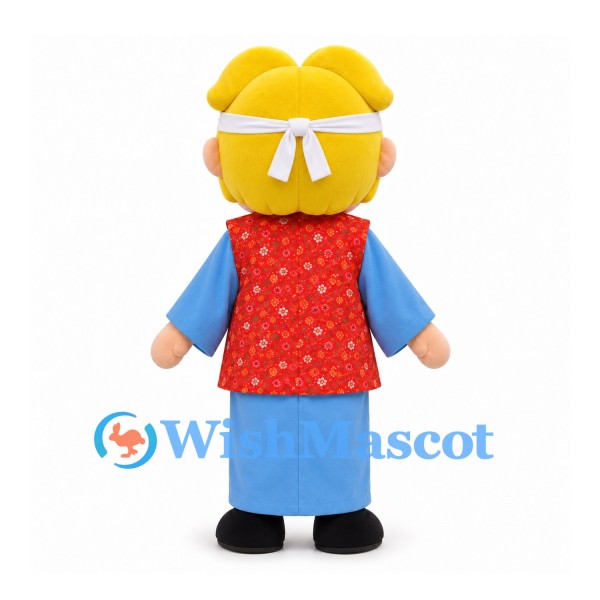 Boy Mascot Costume with Yellow Hair and Blue Robe with Red Vest