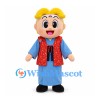 Boy Mascot Costume with Yellow Hair and Blue Robe with Red Vest