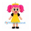Girl Mascot Costume with Pink Pigtails and Yellow Dress