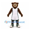 Bear Mascot Costume in Brown with White and Green Basketball Uniform