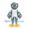Bird Mascot Costume in Gray with Teal Feather Accents and White Shirt