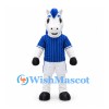 Horse Mascot Costume in White with Blue Mane and Baseball Uniform