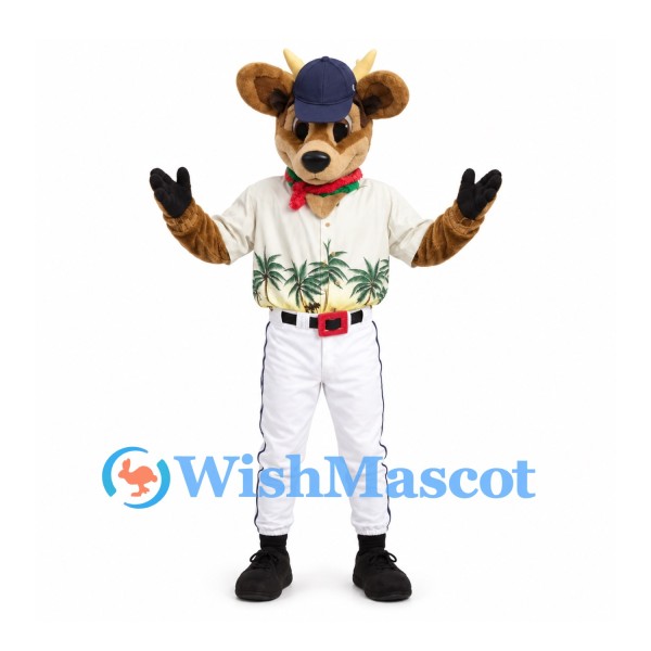 Bull Mascot Costume with Palm Print Shirt and White Pants