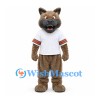 Wolf Mascot Costume in Brown with White Sports Shirt