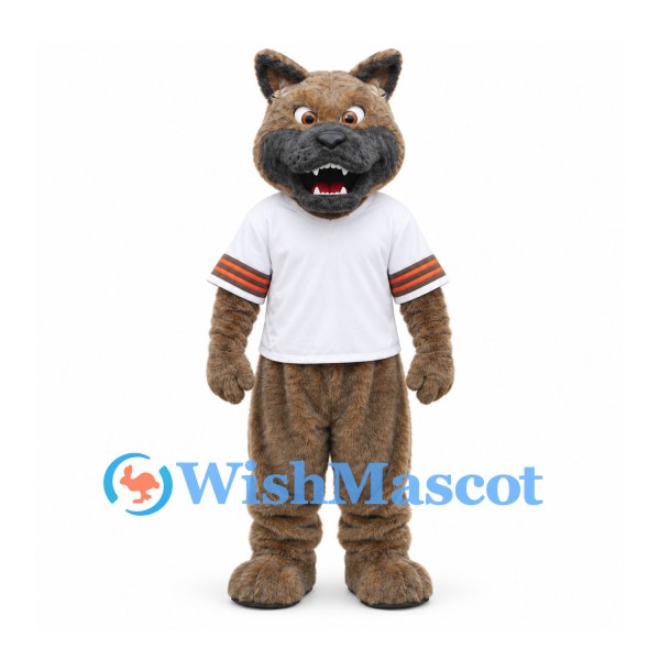 Wolf Mascot Costume in Brown with White Sports Shirt