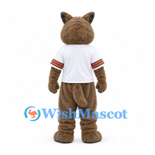 Wolf Mascot Costume in Brown with White Sports Shirt