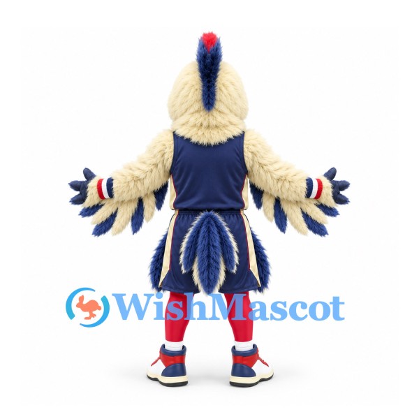 Rooster Mascot Costume in Cream with Navy Basketball Uniform