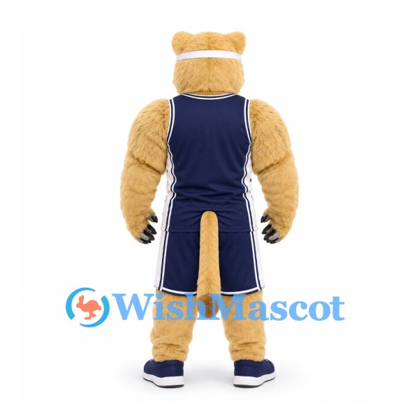 Lioness Mascot Costume in Tan with Navy Basketball Uniform and Headband