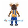 Deer Mascot Costume with Blue and Gold Striped Sports Uniform