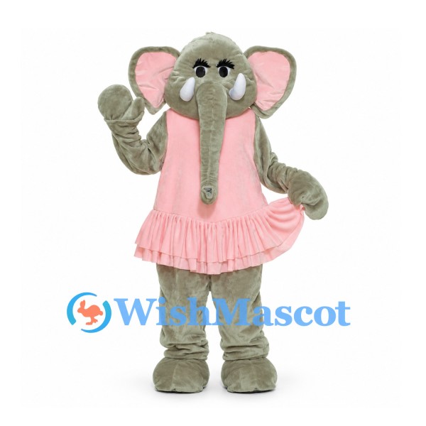 Elephant Mascot Costume in Gray with Pink Dress
