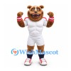 Bear Mascot Costume in Brown with Muscular White Sports Uniform