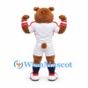 Bear Mascot Costume in Brown with Muscular White Sports Uniform