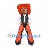 Cowboy Mascot Costume with Orange Hat and Fringed Chaps