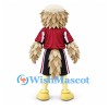 Owl Mascot Costume with Layered Beige Feathers and Red Sports Shirt