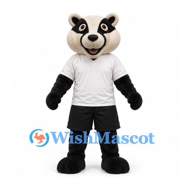 Badger Mascot Costume in Black and White with White Shirt