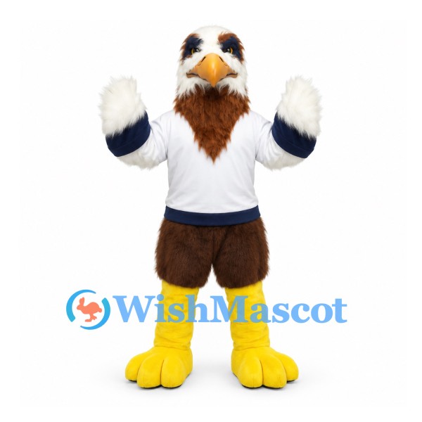 Eagle Mascot Costume in Brown and White with White Shirt
