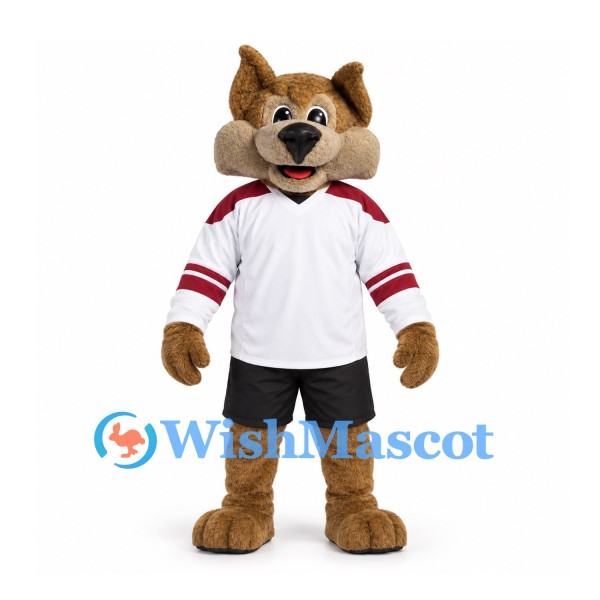 Wildcat Mascot Costume in Brown with White Sports Shirt