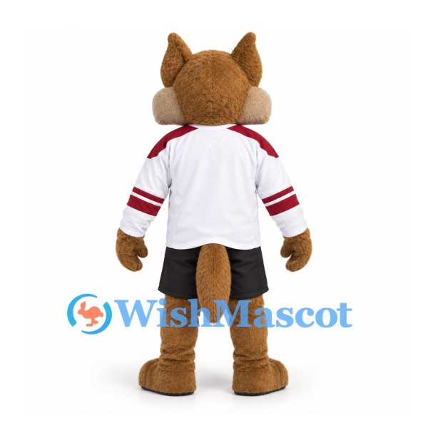 Wildcat Mascot Costume in Brown with White Sports Shirt