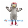 Gray Bird Mascot Costume with Red Aviator Goggles and Sneakers
