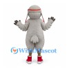 Gray Bird Mascot Costume with Red Aviator Goggles and Sneakers