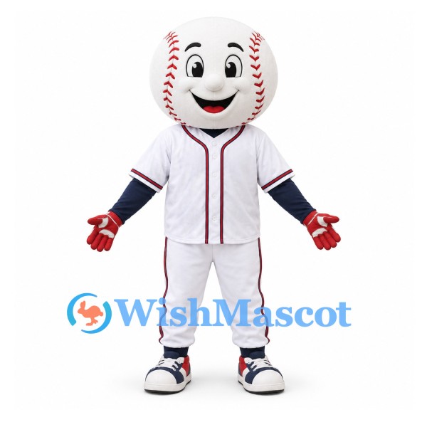 Baseball Mascot Costume with White Sports Uniform and Red Stitching