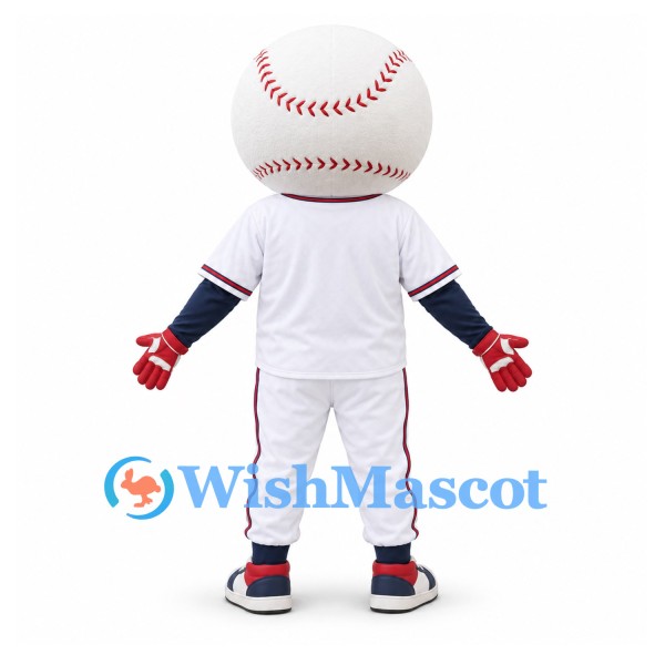Baseball Mascot Costume with White Sports Uniform and Red Stitching