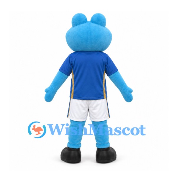 Frog Mascot Costume in Blue with Sports Shirt and White Shorts