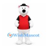 Polar Bear Mascot Costume with Black Bowler Hat and Red Shirt