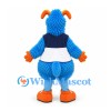 Monster Mascot Costume in Blue with Orange Horns and Navy Vest