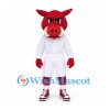 Boar Mascot Costume in Red with White Sports Uniform
