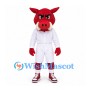 Boar Mascot Costume in Red with White Sports Uniform