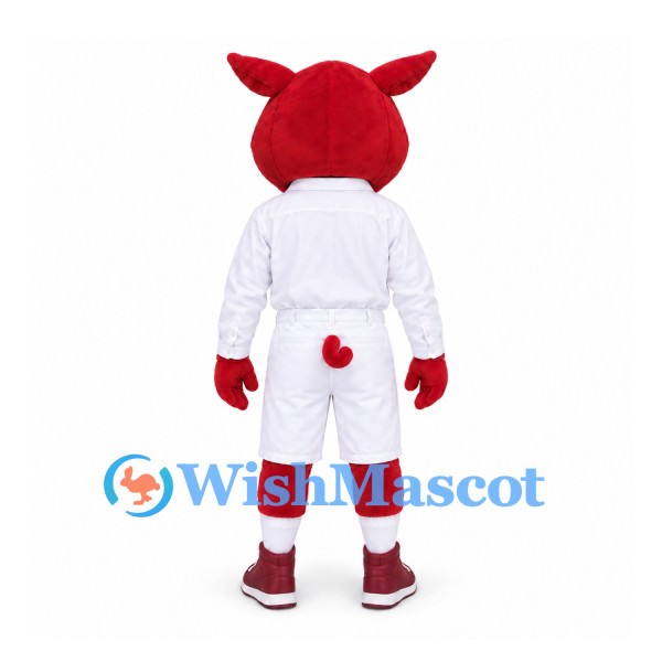 Boar Mascot Costume in Red with White Sports Uniform