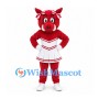Boar Mascot Costume in Red with White Cheerleader Dress and Hair Bows