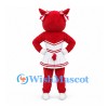 Boar Mascot Costume in Red with White Cheerleader Dress and Hair Bows