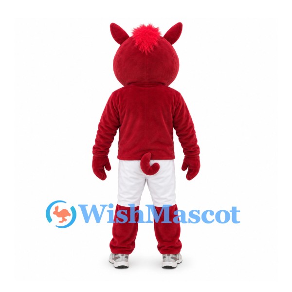 Boar Mascot Costume in Burgundy with Red Shirt and White Shorts