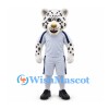 Snow Leopard Mascot Costume with White and Navy Sports Uniform