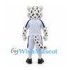 Snow Leopard Mascot Costume with White and Navy Sports Uniform