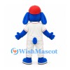 Dog Mascot Costume in Blue with Red Cap and White Baseball Uniform