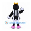 Magpie Mascot Costume with Yellow Bow and Black Striped Cheer Dress