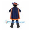 Musketeer Mascot Costume with Navy Hat and Orange Trimmed Cape