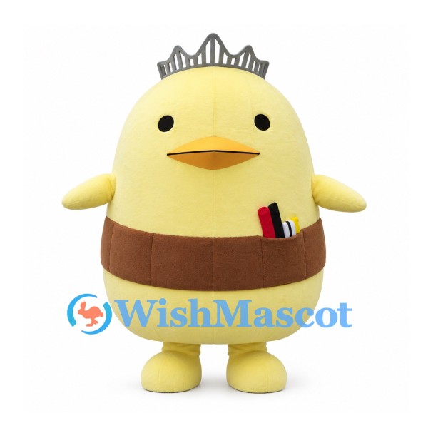 Chick Mascot Costume in Yellow with Silver Crown and Brown Belt