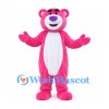 Bear Mascot Costume in Pink with White Belly and Purple Nose