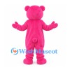 Bear Mascot Costume in Pink with White Belly and Purple Nose