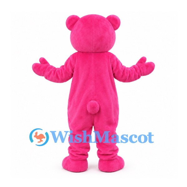 Bear Mascot Costume in Pink with White Belly and Purple Nose