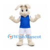 Rabbit Mascot Costume in Cream with Blue Vest and White Shorts
