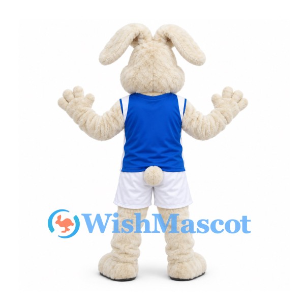 Rabbit Mascot Costume in Cream with Blue Vest and White Shorts