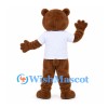 Bear Mascot Costume in Brown with White Shirt