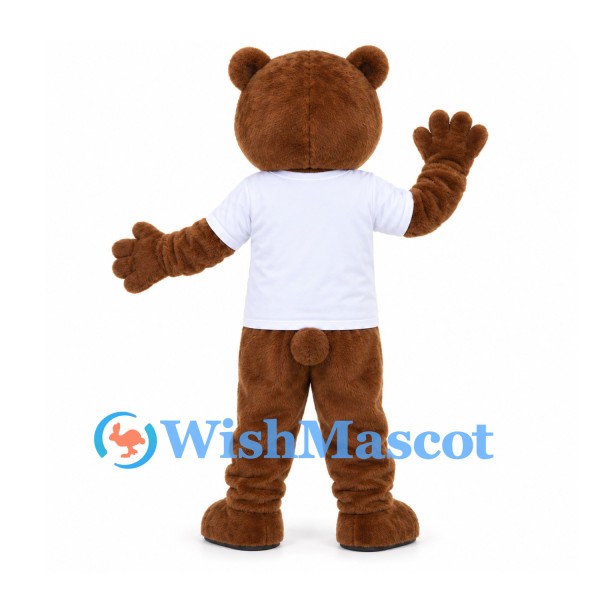 Bear Mascot Costume in Brown with White Shirt