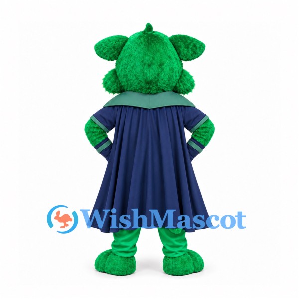 Superhero Dog Mascot Costume in Green with Navy Cape and Eye Mask