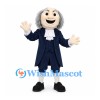 Colonial Gentleman Mascot Costume with Gray Hair and Navy Tailcoat